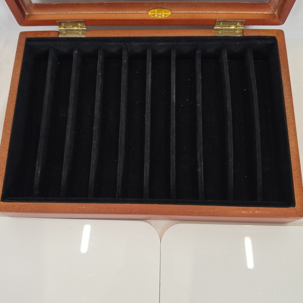 Vintage Wooden Fountain Pen Display Case Glass Top Storage Box Holds 10 Pens - Picture 6 of 10